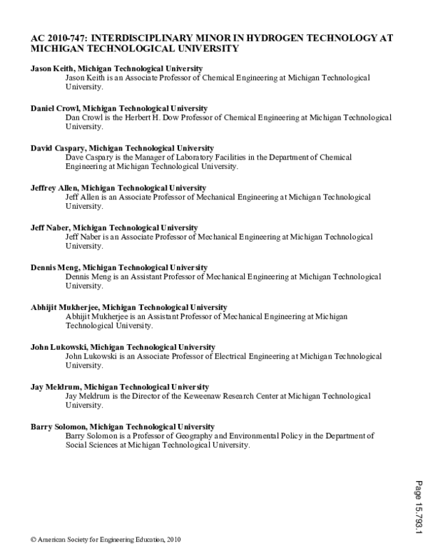 (PDF) Interdisciplinary Minor In Hydrogen Technology At Michigan ...