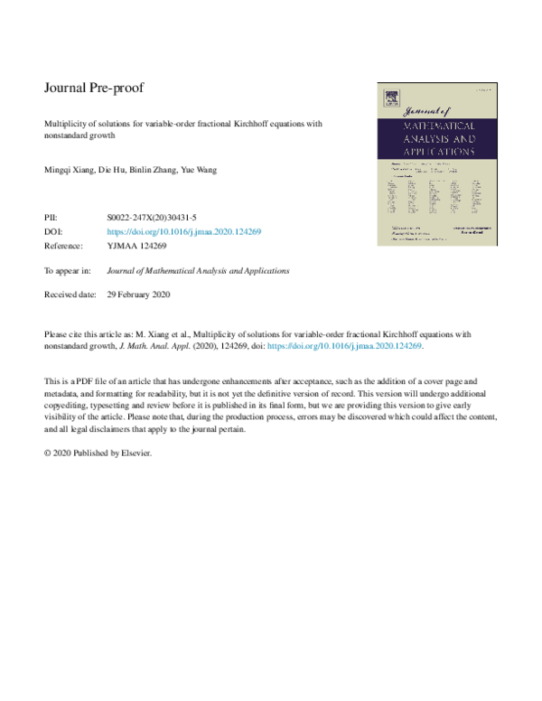 (PDF) Multiplicity of solutions for variable-order fractional Kirchhoff ...