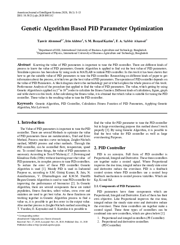 (PDF) Genetic Algorithm Based PID Parameter Optimization