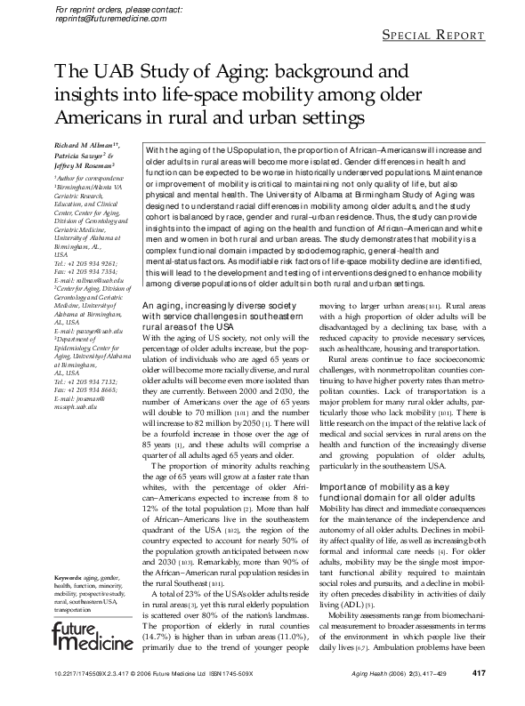 (PDF) The UAB Study of Aging: background and insights into life-space ...