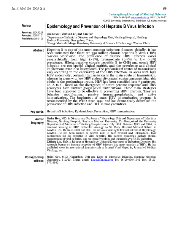 (PDF) Epidemiology and Prevention of Hepatitis B Virus Infection