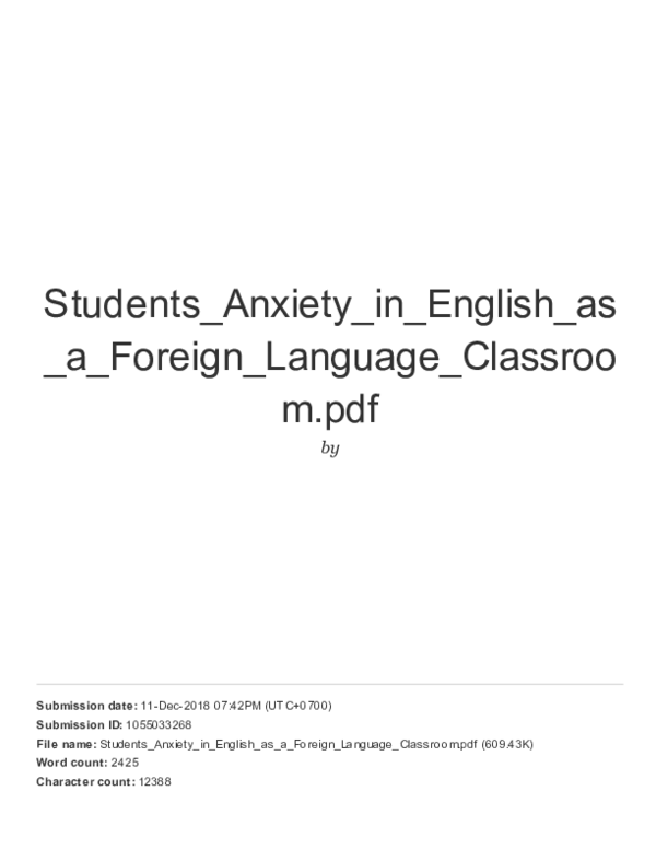 (PDF) Factors Influencing Students’ Anxiety in English as a Foreign ...