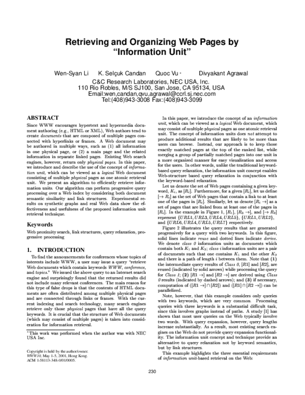 (PDF) Retrieving and organizing web pages by “information unit”
