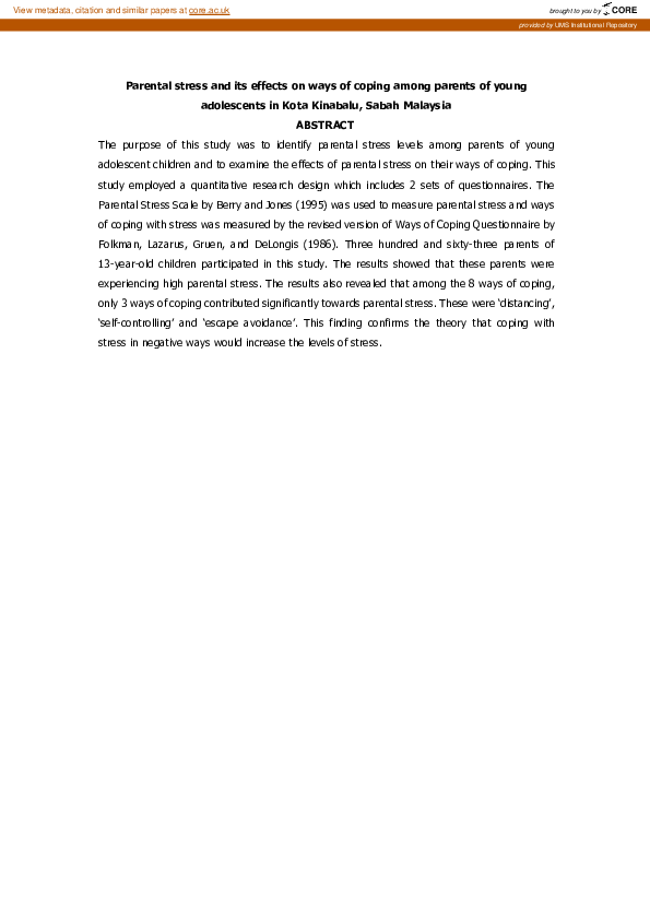(PDF) Parental Stress and Its Effects on Ways of Coping Among Parents ...