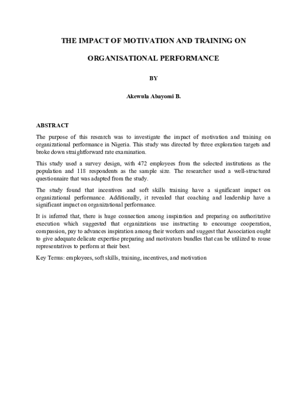(DOC) THE IMPACT OF MOTIVATION AND TRAINING ON ORGANISATIONAL PERFORMANCE