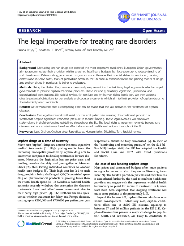 (PDF) The legal imperative for treating rare disorders
