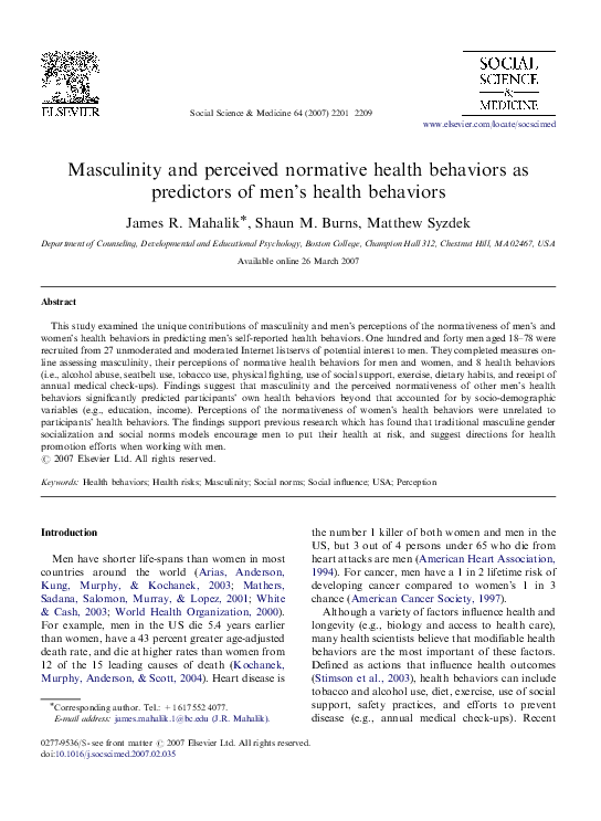 (PDF) Masculinity and perceived normative health behaviors as ...