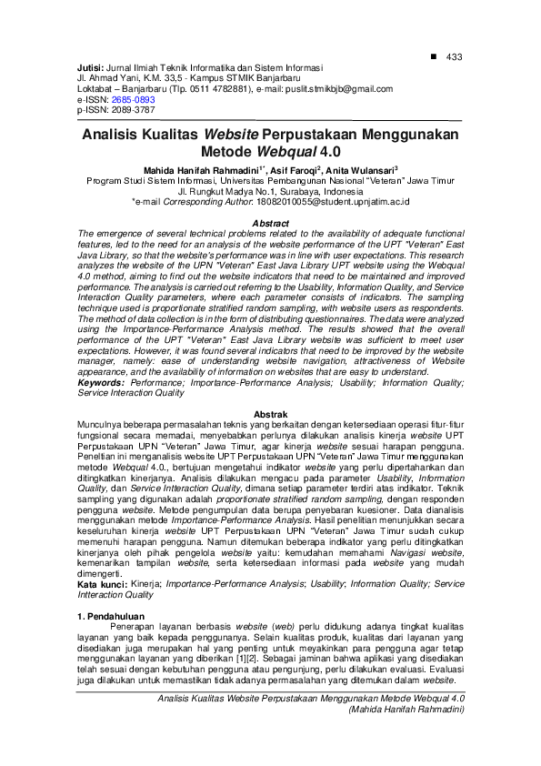 (PDF) Analisis Kualitas Website Perpustakaan Menggunakan Metode Webqual 4.0