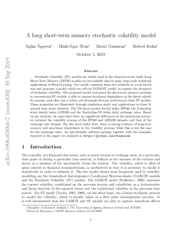 (PDF) A long short-term memory stochastic volatility model