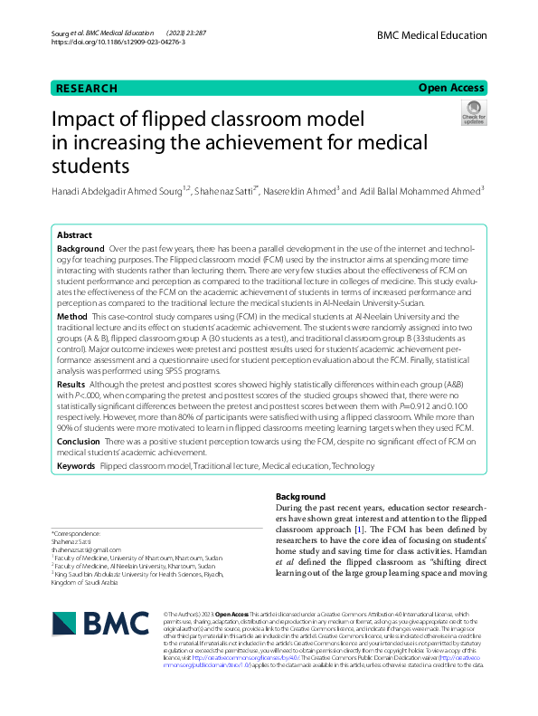 (PDF) Impact of flipped classroom model in increasing the achievement ...