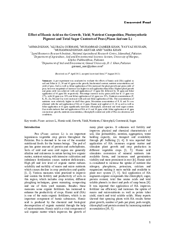 (PDF) Effect of Humic Acid on the Growth, Yield, Nutrient Composition ...