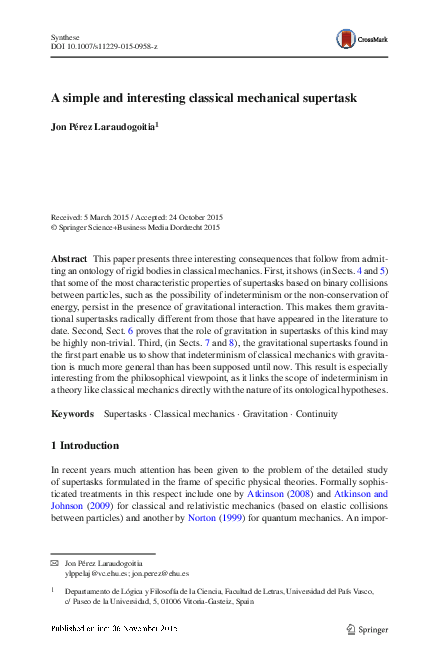 (PDF) A simple and interesting classical mechanical supertask