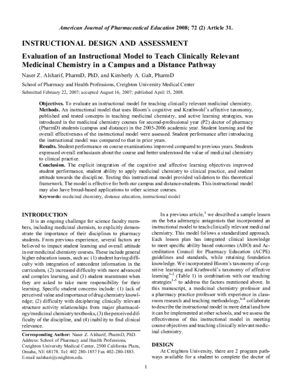 (PDF) Evaluation of an Instructional Model to Teach Clinically Relevant ...