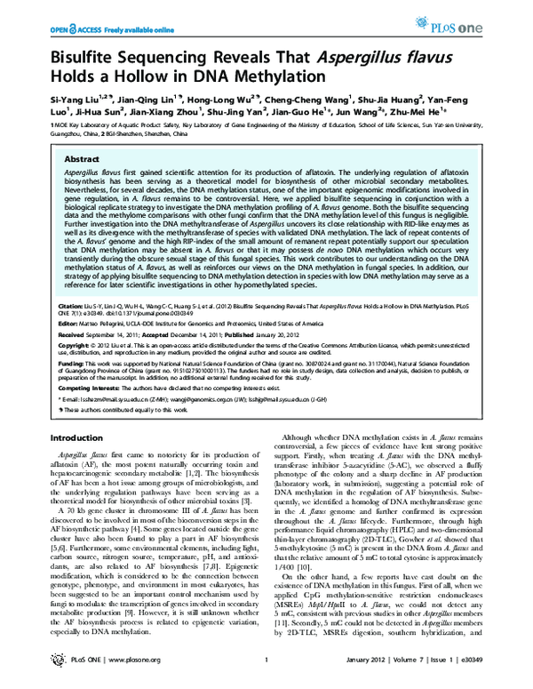 (PDF) Bisulfite Sequencing Reveals That Aspergillus flavus Holds a ...