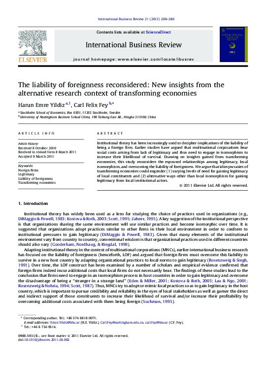 (PDF) The liability of foreignness reconsidered: New insights from the ...