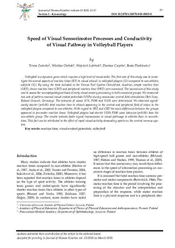 (PDF) Speed of Visual Sensorimotor Processes and Conductivity of Visual ...