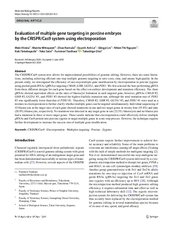 (PDF) Evaluation of multiple gene targeting in porcine embryos by the ...