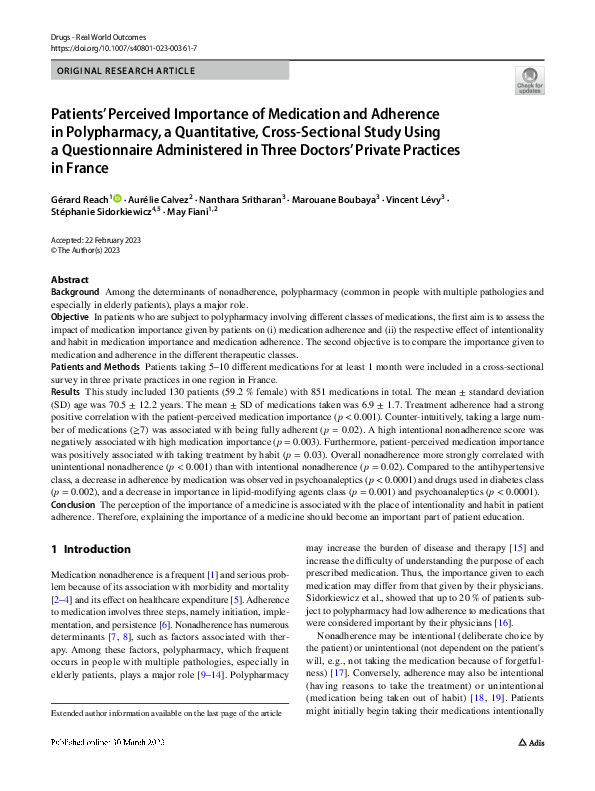 (PDF) Patients’ Perceived Importance of Medication and Adherence in ...