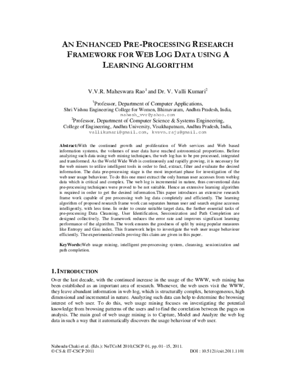 (PDF) An Enhanced Pre-processing Research Framework for Web Log Data ...