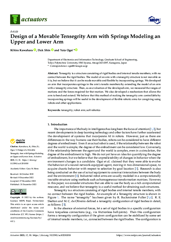 (PDF) Design of a Movable Tensegrity Arm with Springs Modeling an Upper ...