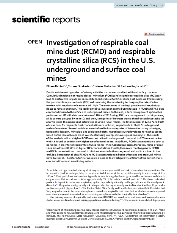 (PDF) Investigation of respirable coal mine dust (RCMD) and respirable ...