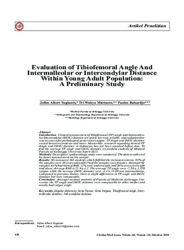(PDF) Evaluation of Tibiofemoral Angle And Intermalleolar or ...