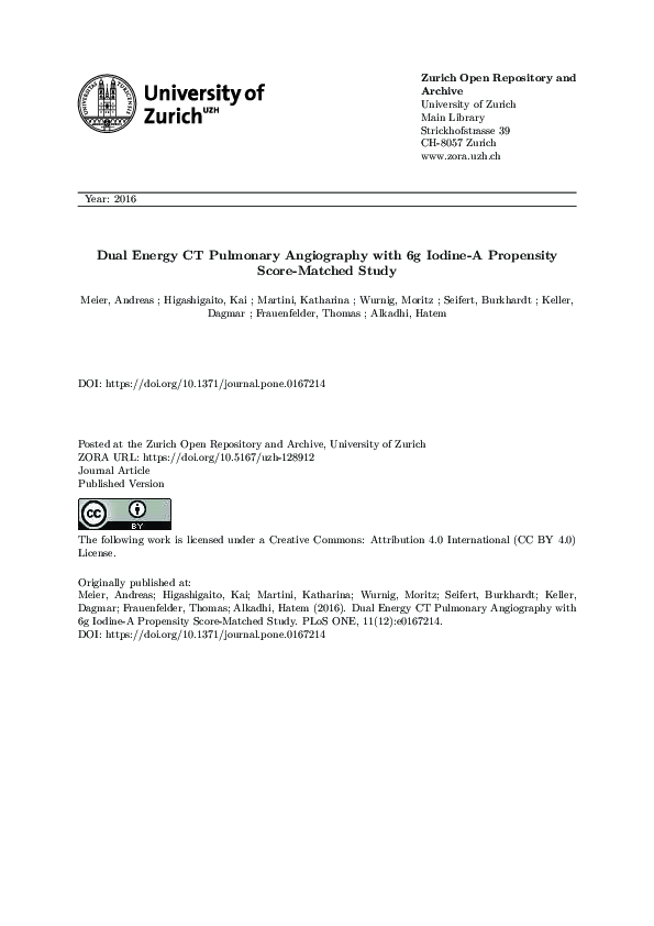 (PDF) Dual Energy CT Pulmonary Angiography with 6g Iodine-A Propensity ...