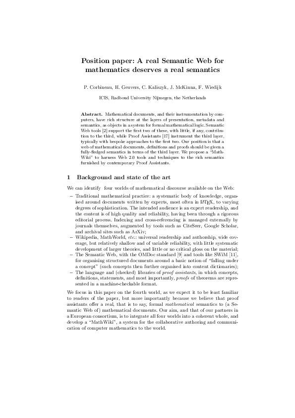 (PDF) A real semantic web for mathematics deserves a real semantics