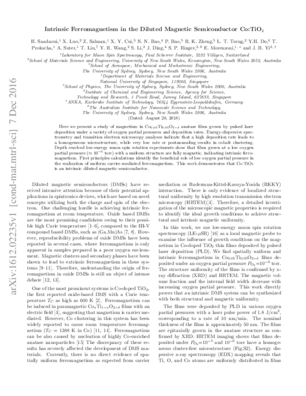 (PDF) Intrinsic Ferromagnetism in the Diluted Magnetic Semiconductor Co ...