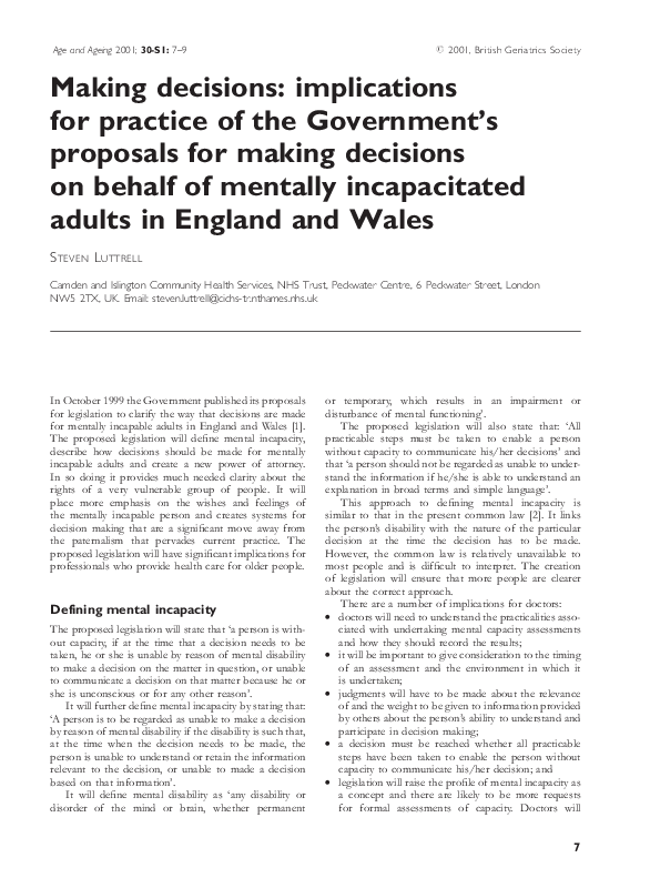 (PDF) Making decisions: implications for practice of the Government's ...