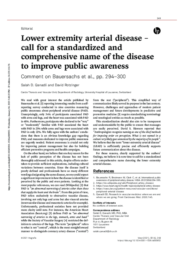 (PDF) Lower extremity arterial disease – call for a standardized and ...