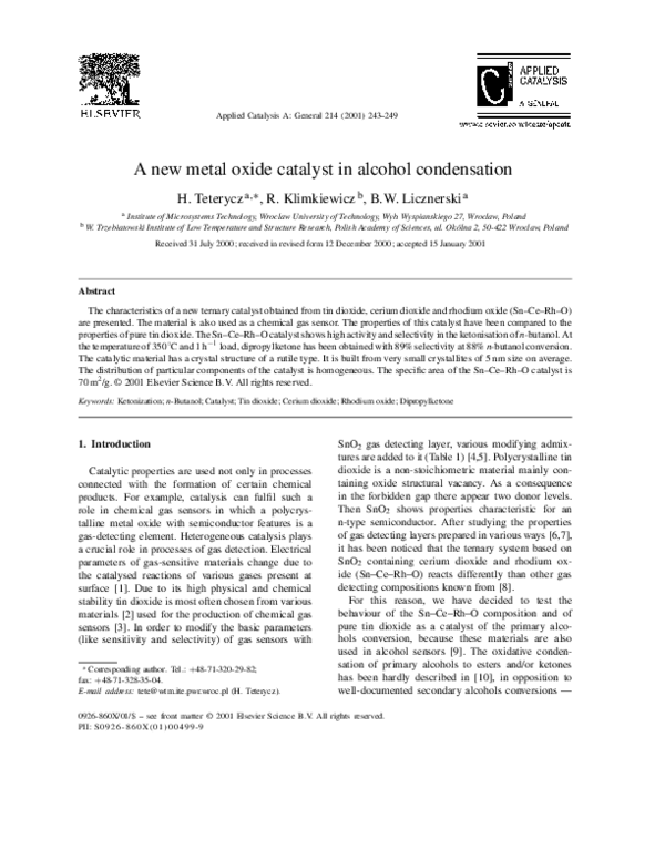 (PDF) A new metal oxide catalyst in alcohol condensation