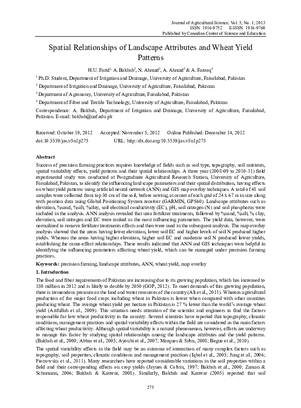 (PDF) Spatial Relationships of Landscape Attributes and Wheat Yield ...