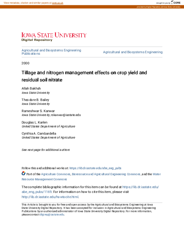 (PDF) Tillage and Nitrogen Management Effects on Crop Yield and ...