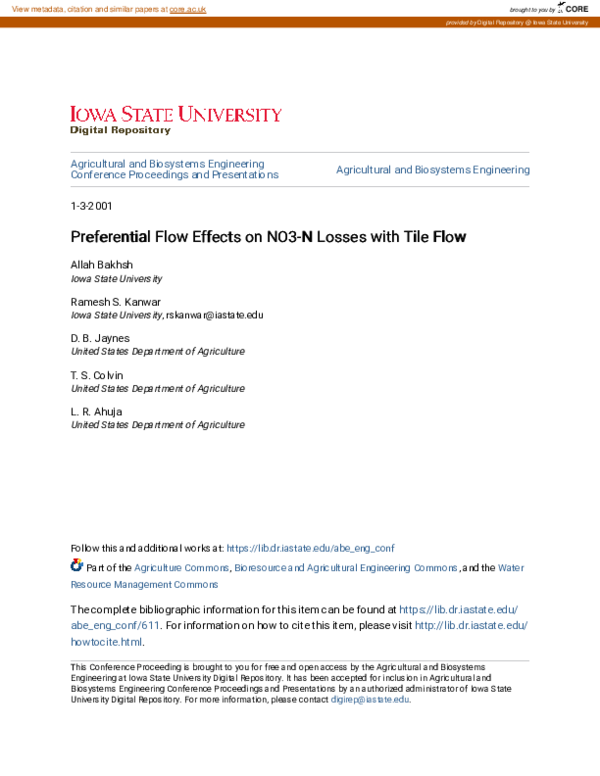(PDF) Preferential Flow Effects on NO3-N Losses with Tile Flow