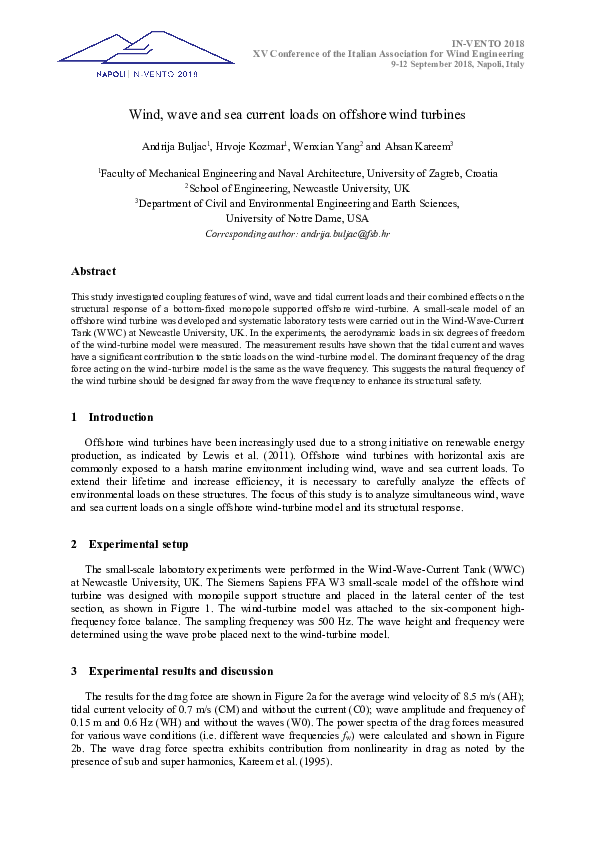 (PDF) Wind, wave and sea current loads on offshore wind turbines