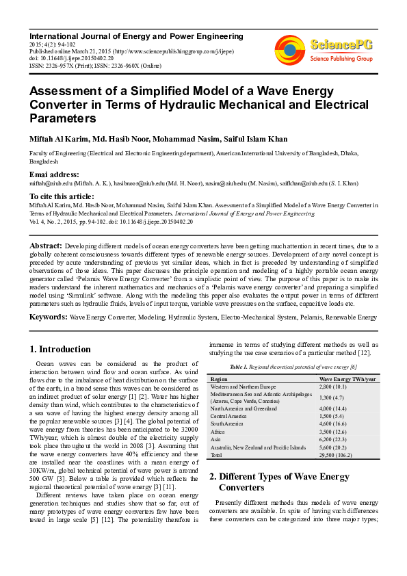 (PDF) Assessment of a Simplified Model of a Wave Energy Converter in ...