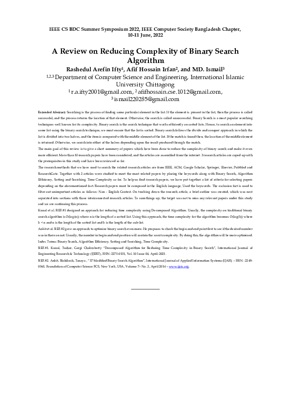 (PDF) A Review on Reducing Complexity of Binary Search Algorithm ...
