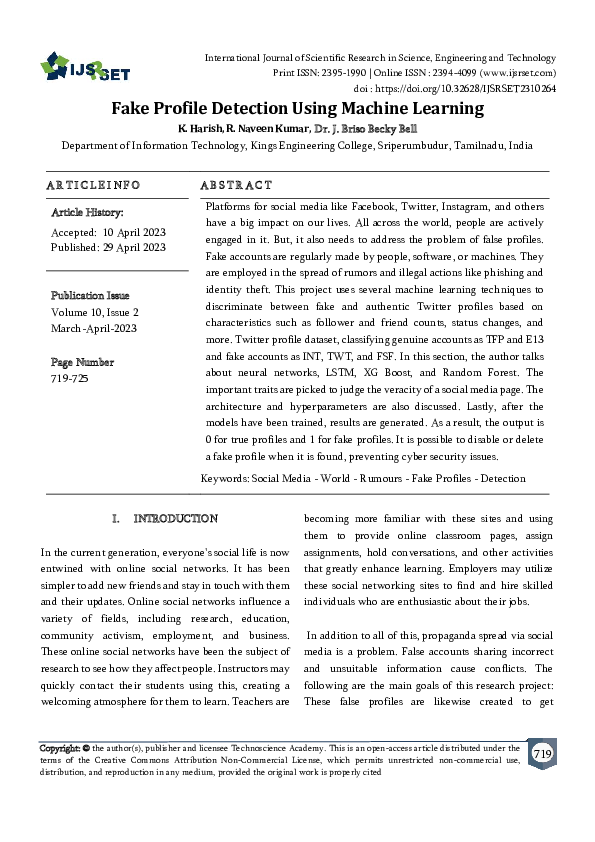 (PDF) Fake Profile Detection Using Machine Learning | International ...