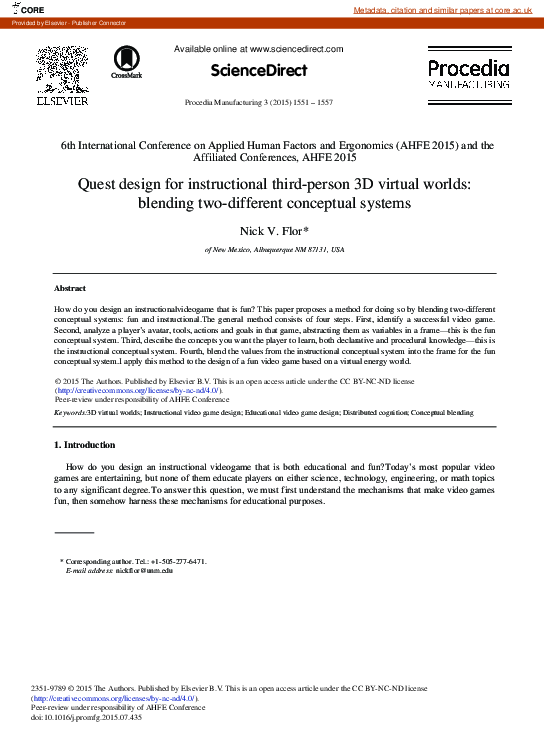 (PDF) Quest Design for Instructional Third-person 3D Virtual Worlds ...