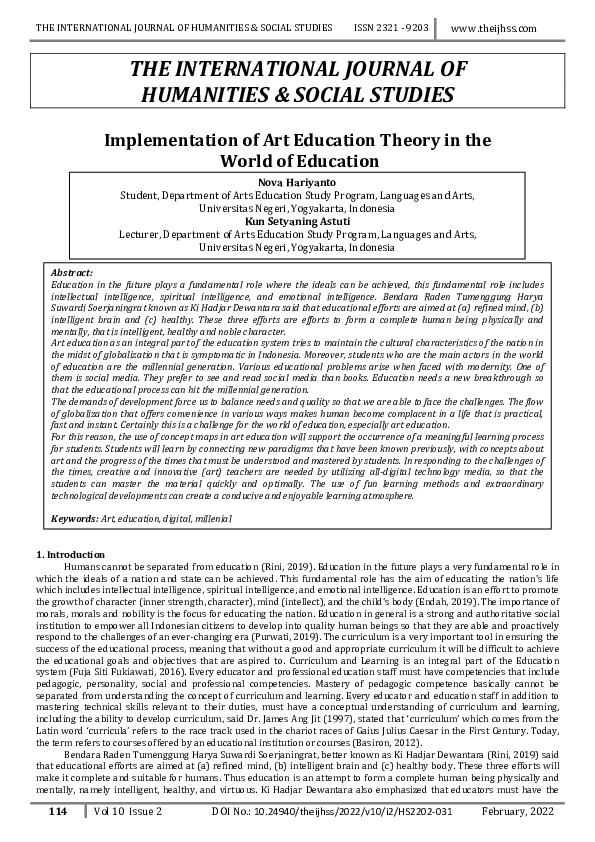 (PDF) Implementation of Art Education Theory in the World of Education