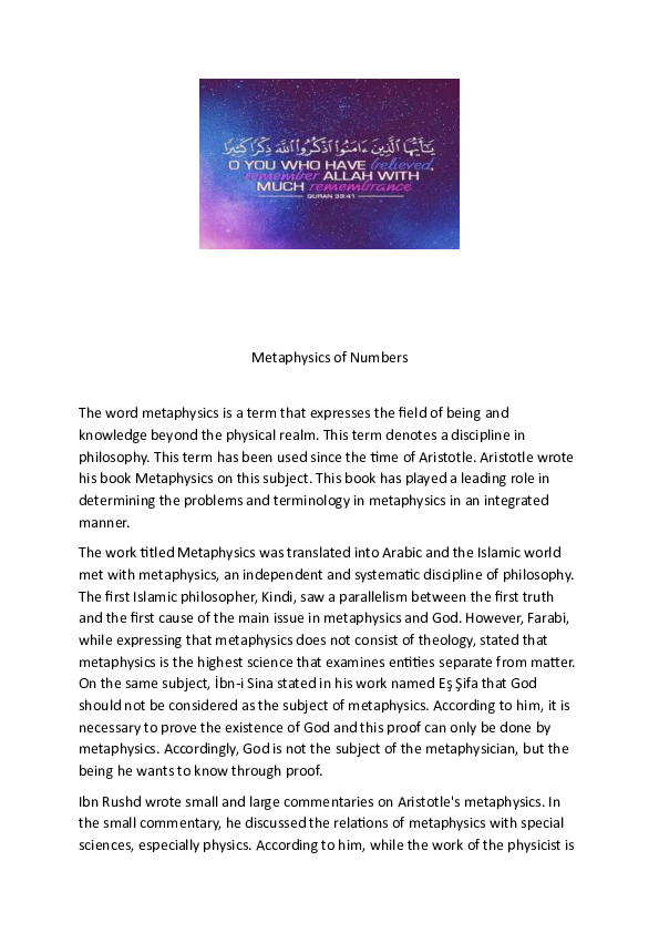 (PDF) Metaphysics of Numbers