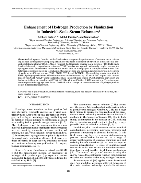 (PDF) Enhancement of Hydrogen Production by Fluidization in Industrial ...