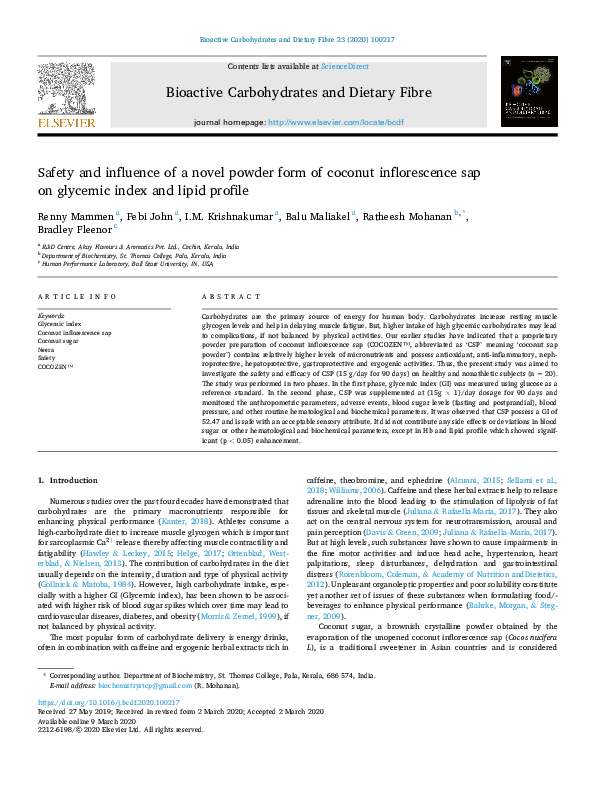 (PDF) Safety and influence of a novel powder form of coconut inflorescence sap on glycemic index
