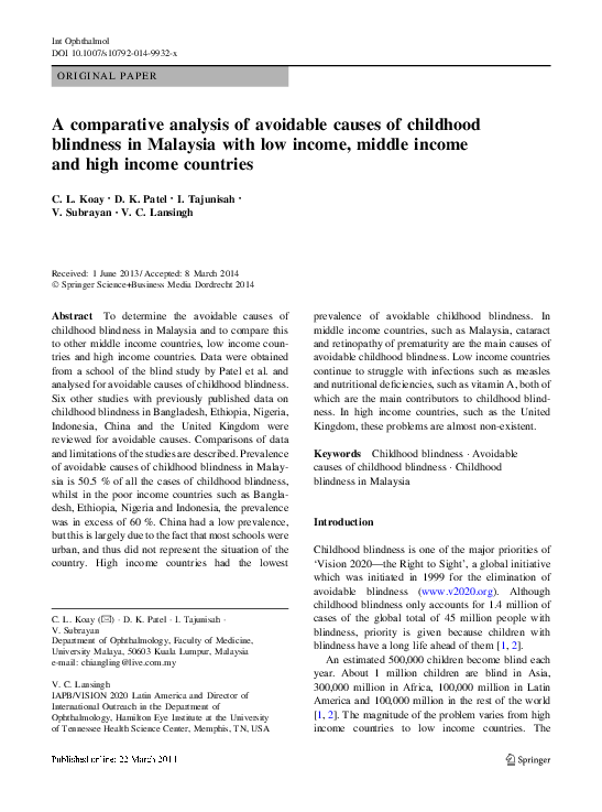 (PDF) A comparative analysis of avoidable causes of childhood blindness ...
