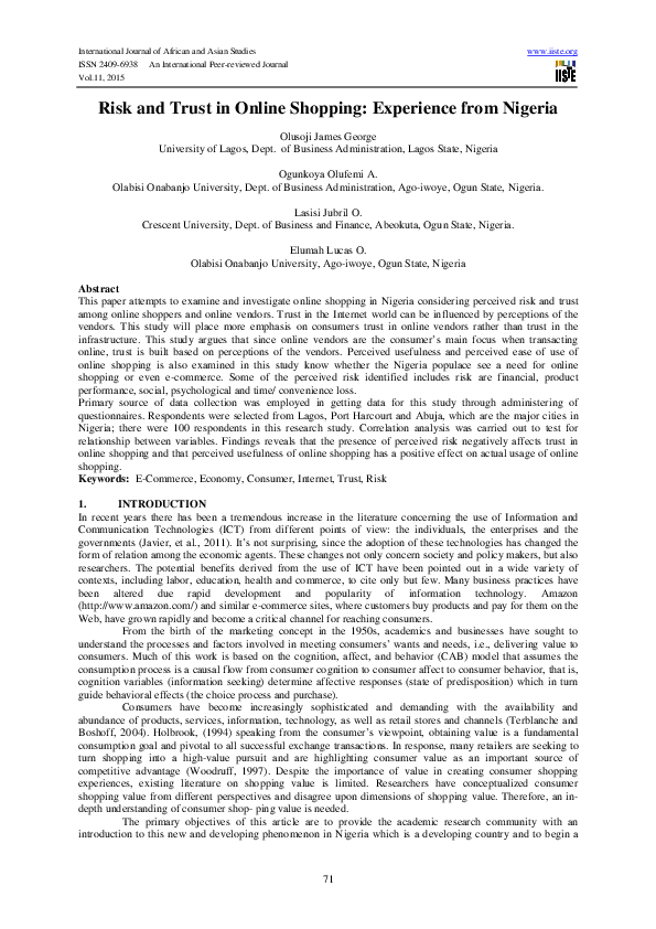 (PDF) Risk and Trust in Online Shopping Experience from Nigeria
