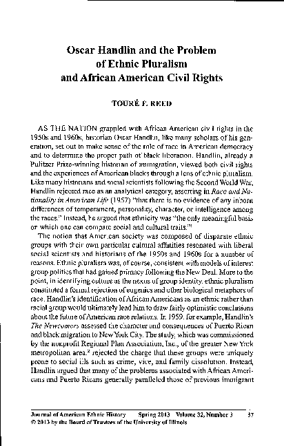(PDF) Oscar Handlin and the Problem of Ethnic Pluralism and African ...
