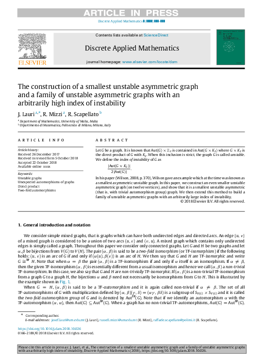 (PDF) The construction of a smallest unstable asymmetric graph and a ...