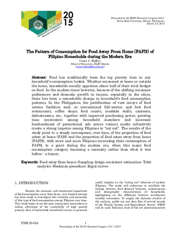 (PDF) The Pattern of Consumption for Food Away From Home (FAFH) of ...