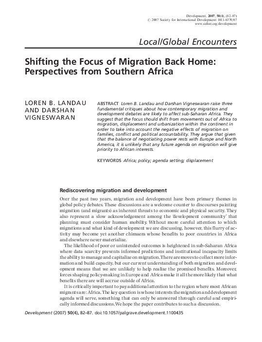 (PDF) Shifting the Focus of Migration Back Home: Perspectives from ...